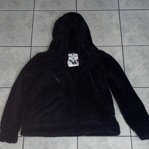 Women’s White Mark Black Plush Hooded Jacket Sherpa X-LARGE